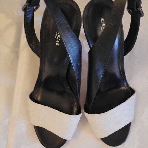 🌹Coach Black White Gladis Vit Smale May Calf Leather Slingback Heels - Picture 3 of 7